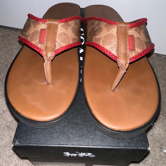 Coach signature Men's Flip Flop khaki/saddle size 13 - Picture 1 of 10